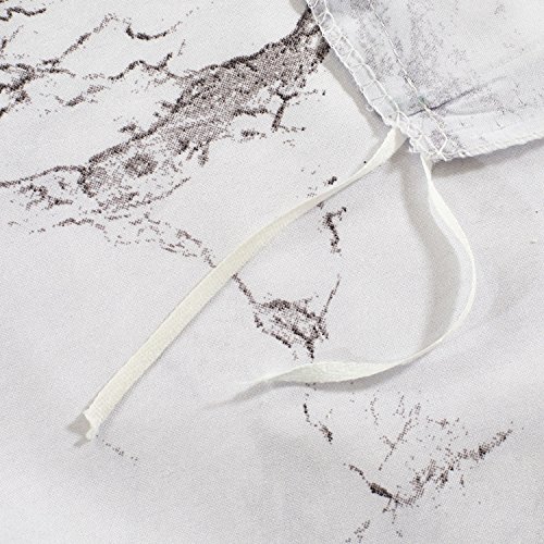 Linen Cotton Marble Duvet Cover Set, Black White and Gray Grey Modern Pattern Printed, Soft Microfiber Bedding with Zipper Closure (3pcs, King Size) - Thumbnail 4