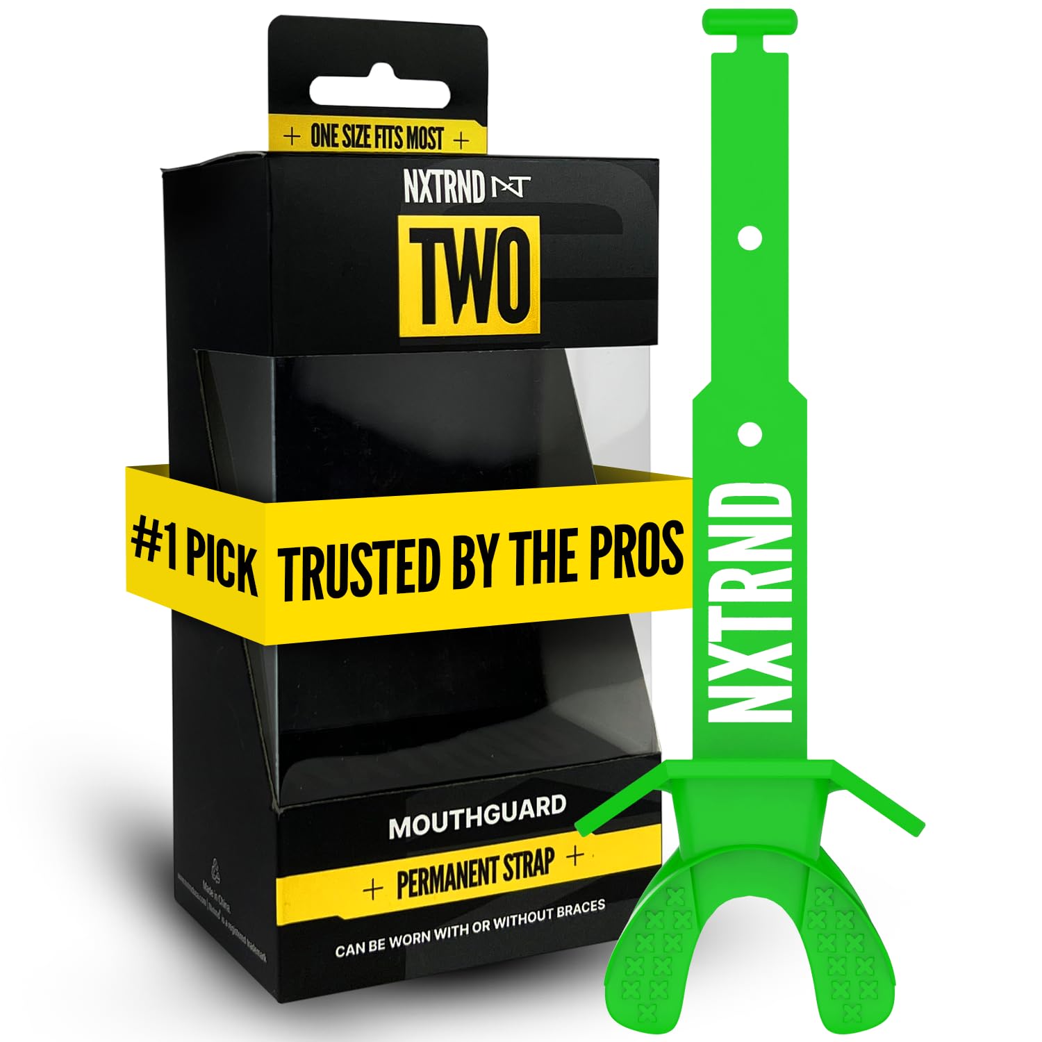 Nxtrnd Two Football Mouth Guard, Permanent Strap, Fits Adult & Youth (Green)