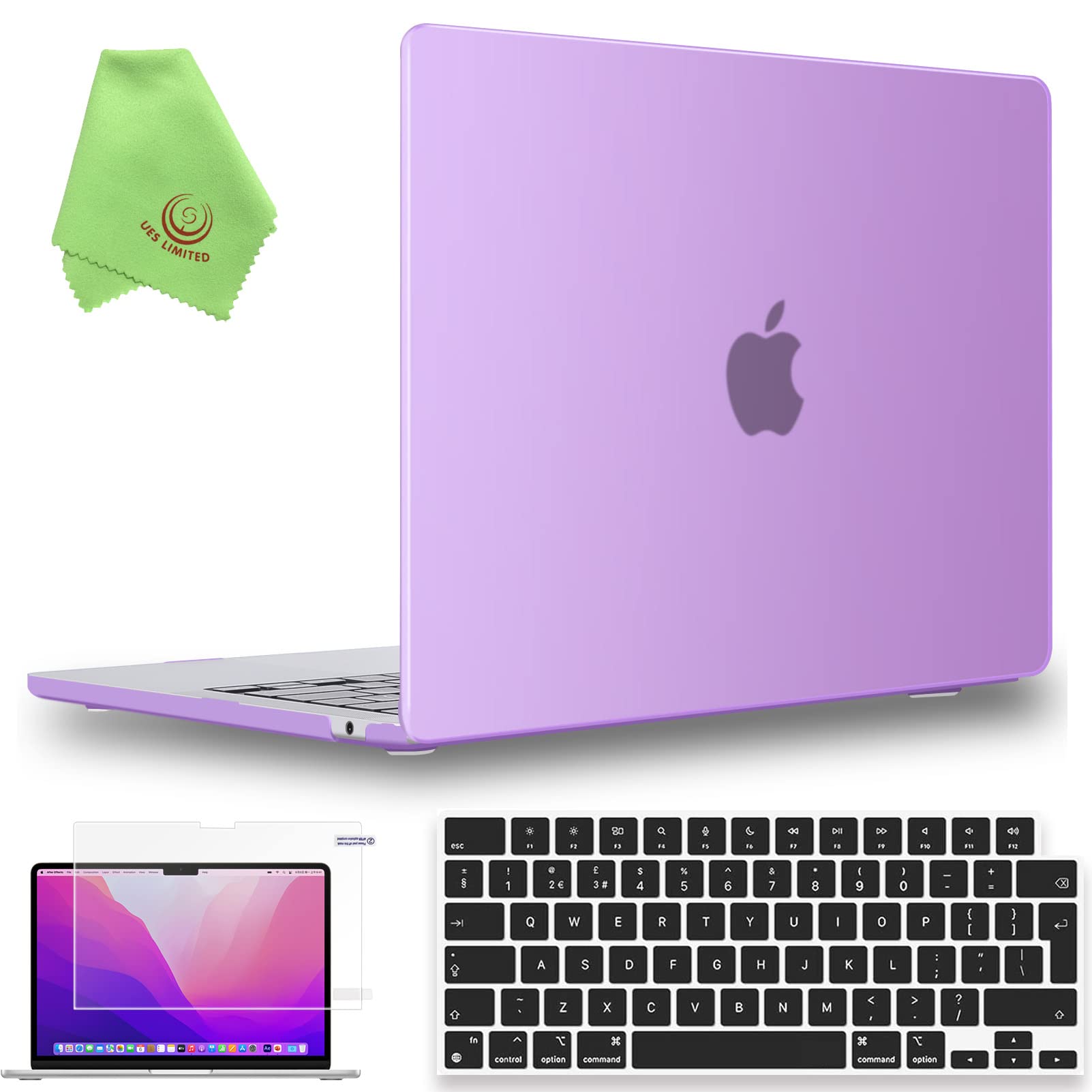 UESWILL Compatible with MacBook Air 13 inch M5 M4 M3 M2 Case 2022-2026 Model A3449 A3240 A3113 A2681 Mac Air 13.6, Matte Hard Shell Case + Keyboard Cover + Screen Protector, Purple