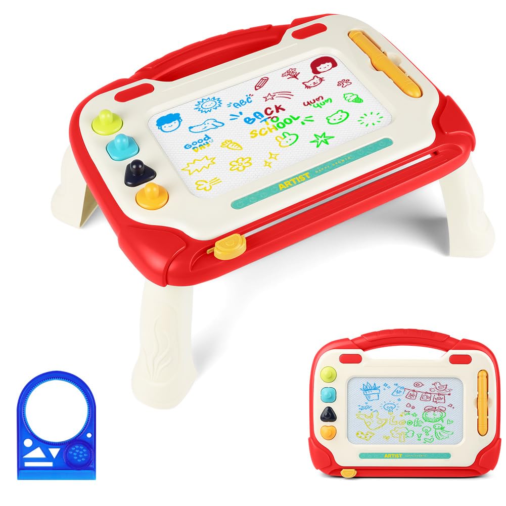 OFFCUP Magnetic Drawing Board, Toddler Boy Girl Toys for 1-5 Year Old, Doodle Pad with Pen Stamps Ruler and 4 Paw, Learning Educational Toys for 1 2 3 Baby Kids Birthday Gift (Red)