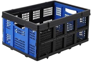 GarveeLife Collapsible Crate - Foldable Crate with Handle, Stackable Heavy Duty Milk Crate & Utility Basket for Kitchen, Offi