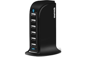 Aduro 40W 6-Port USB Desktop Charging Station Hub Wall Charger for iPhone iPad Tablets Smartphones with Smart Flow (Black)