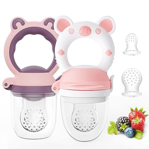 Baby Solids/Frozen Fruit Feeder Pacifier, Infant Teether Toy 4M+, BPA-Free  Silicone Pouch Nipple, Safely Introduce Solids, Teething Relief, 2-Pack 