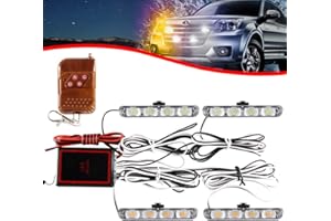 KaiDengZhe 4x4 LED 4 in 1 Surface Mount Grill Light DC12V Wireless Remote Emergency Flashing Beacon Lamp Police Light Strobe Warning For Truck Trailer Caravan Van (White Amber)