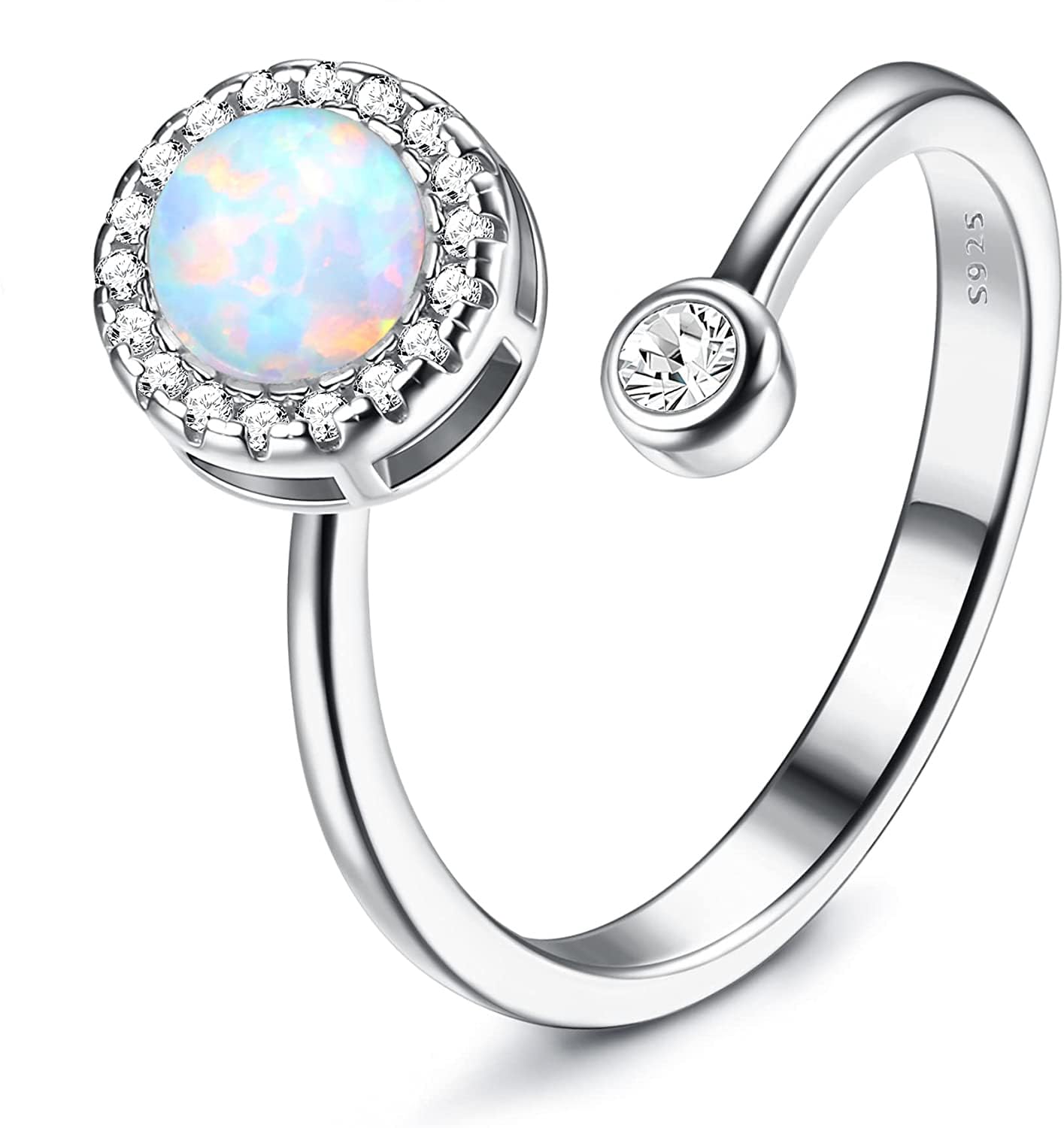 MILACOLATO 925 Sterling Silver Fidget Rings For Women Girl Open Adjustable Anxiety Rings Spinner Ring Moonstone Opal Rings Stackable Knuckle Promise Wedding Engagement Rings with Gift Boxed WhiteOpal