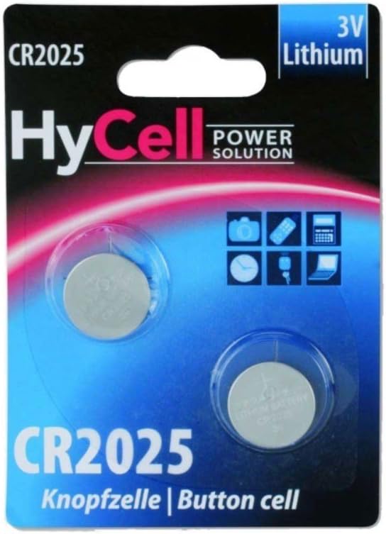 HYCELL 5020192 CR2025 Lithium Button Cell for Garage Door Opener/Alarm System - Silver, Pack of 2