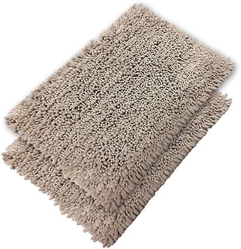Elegant Bath Set of 2 Microfiber Shag Bath Mat, Non slip Backing, Ultra Soft, Extremely absorbent and Fast Drying. Durable, Easy Cleaning, Machine Washable. 5 different colors. Beige, 21"x34"