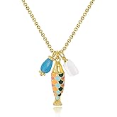 KissYan Fish Necklace for Women, 14K Gold Plated Dainty Lucky Fish Pendant Necklaces, Boho Beach Charm Choker Handmade Fashion Jewelry Gifts
