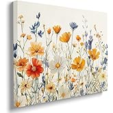 Watercolor Floral Canvas Wall Art Framed Whimsical Print Painting Colorful Flowers Botanical Wildflower Wall Decor Artwork Poster Serene Nature for Living Room Bedroom Nursery Home Decor 12x16 Inches