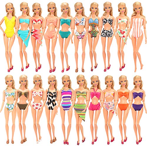 Miunana 35 Puppenkleidung Kleidung Zubehör für Puppen = 5 Fashion Kleider +3 Abendkleider + 3 Badenanzug + 4 Top & Hosen + 5 Mini Kleider +10 Schuhe + 5 Sonnenbrille für 11,5 Zoll Mädchen Puppen – Bild 5