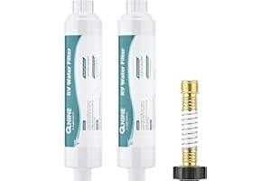 QNINE Camper RV Water Filter with Hose Protector, Inline Water Filter Reduces Chlorine, Bad Taste, Odor, Ideal for Garden Hose, Camping, Car Washing, Certified, 2-Pack