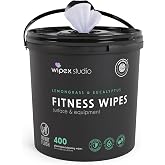 Wipex Yoga Mat Cleaner Wipes, EWG Verified, 400 Ct Plant-Based Lemongrass, Eucalyptus &amp; Vinegar Wipes for Gym &amp; Fitness Equipment &amp; All Purpose Gym Cleaning - Safe for Peloton Bikes &amp; Treadmills