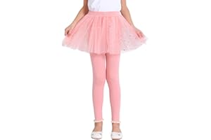SPFAS Girls Leggings with Skirt Kids Tulle Skirt with Sparkling Stars Pants Toddler Footless Leggings 1-8 Years