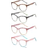 Yuluki 4 Pack Oversized Blue Light Blocking Reading Glasses, Fashion Cat Eye Ladies Computer Readers with Spring Hinge, Anti Glare Eyestrain Eyeglasses for Women +2.5