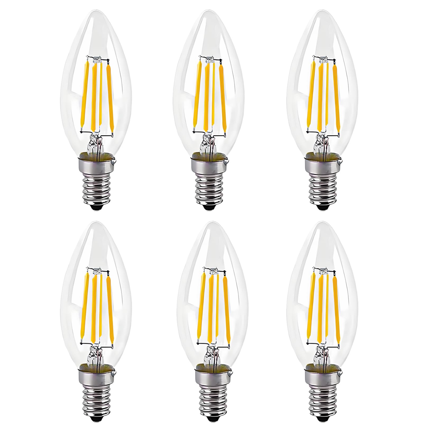 WULUN Pack of 6 4W LED Filament Candle Light Bulb,E14 Edison Screw Classic Candle Bulb,Warm White 2700K 400LM,40W Equivalent Incandescent Replacement