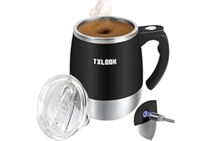 TXLOOK Self Stirring Mug, Rechargeable Automatic Magnetic Stirring Coffee Mug with Transparent Lid, Waterproof Stainless Steel Electric Mixing Cup, Can Stir Milk/Coffee/Cocoa Powder, Suitable for Office/Home