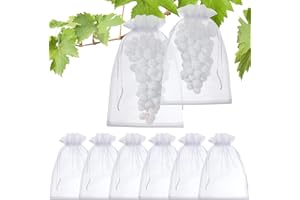 ENNIYU 50 Pcs Fruit Protection Bags, 8x12 White Fruit Netting Bags for Fruit Trees Fruit Cover Mesh Bag with Drawstring, Netting Barrier Bags for Grapes Mango Fruit Trees Veggies Garden