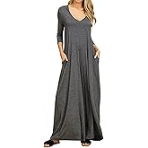 Jacansi Women's V-Neck Casual Long Sleeve/Short Sleeve Maxi Dress Hoodie Pocket Dress