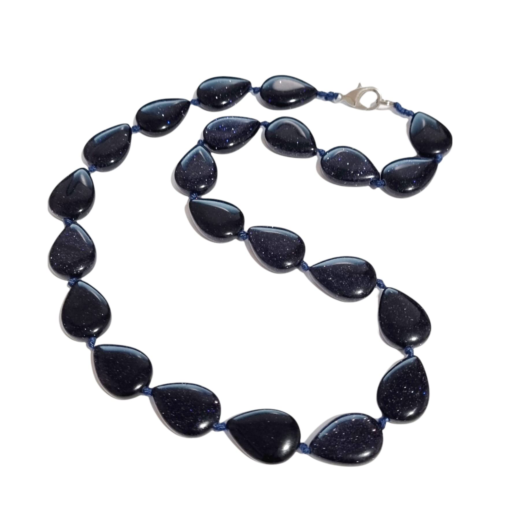 Treasure Bay Women's Gemstone Necklace - Handmade 12x18mm Teardrop Shape Natural gemstone Beaded necklace for Women Ladies and Girls (Blue Sandstone)