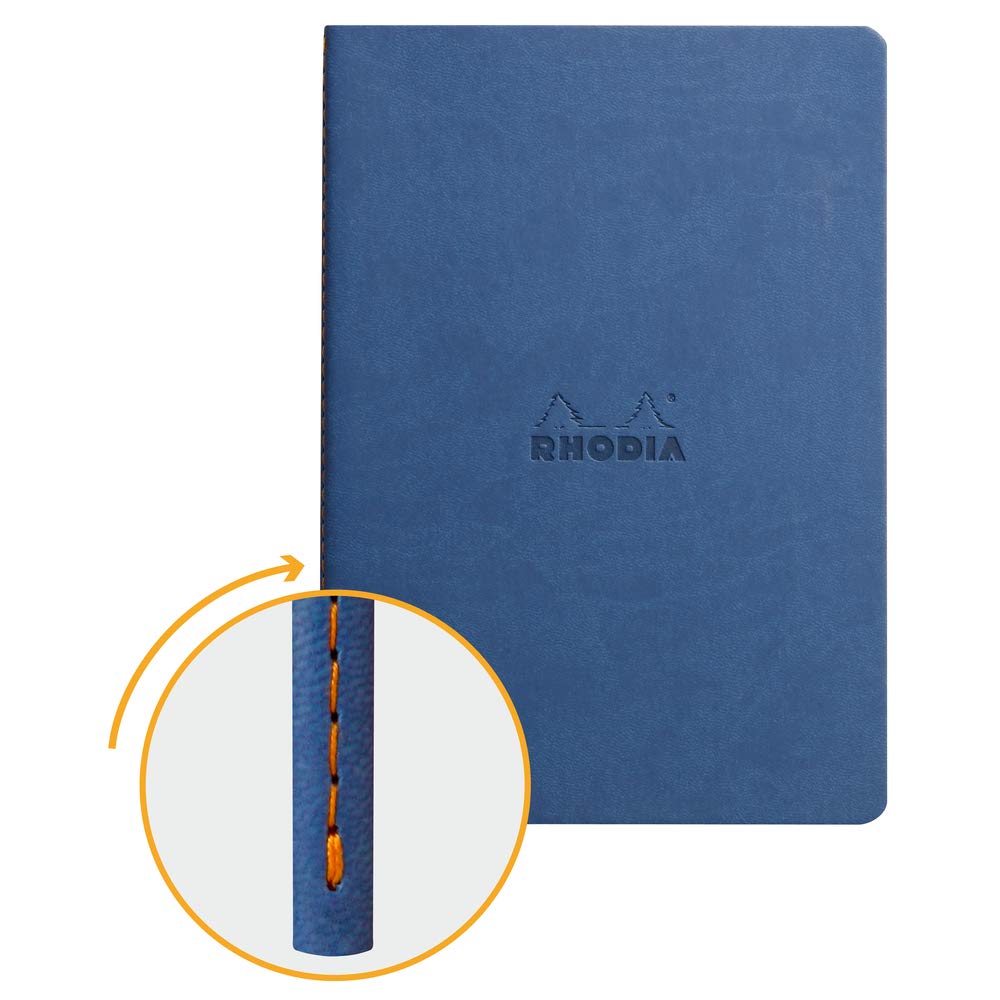RHODIA 116408C - Soft Saphir Textile Stitch Notebook - A5 - Lined - 64 pages - Clairefontaine Ivory Paper 90 g/m - Faux Leather Cover - Rhodiarama Collection