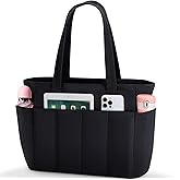 jooeer Tote Bag for Women, 15.6 Inch Waterproof Lightweight Puffy Computer Travel Work Tote Bag with Strap Teacher Nurse Laptop Briefcase Shoulder Bag, Black