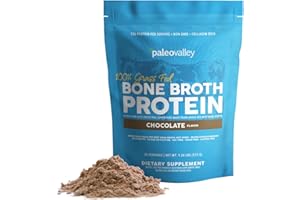 Paleovalley 100% Grass Fed Beef Bone Broth Protein Powder - Rich in Collagen Peptides for Hair, Skin, Gut Health, Bone and Joint Support - 13g Protein Per Serving - No Gluten or GMOs - Chocolate