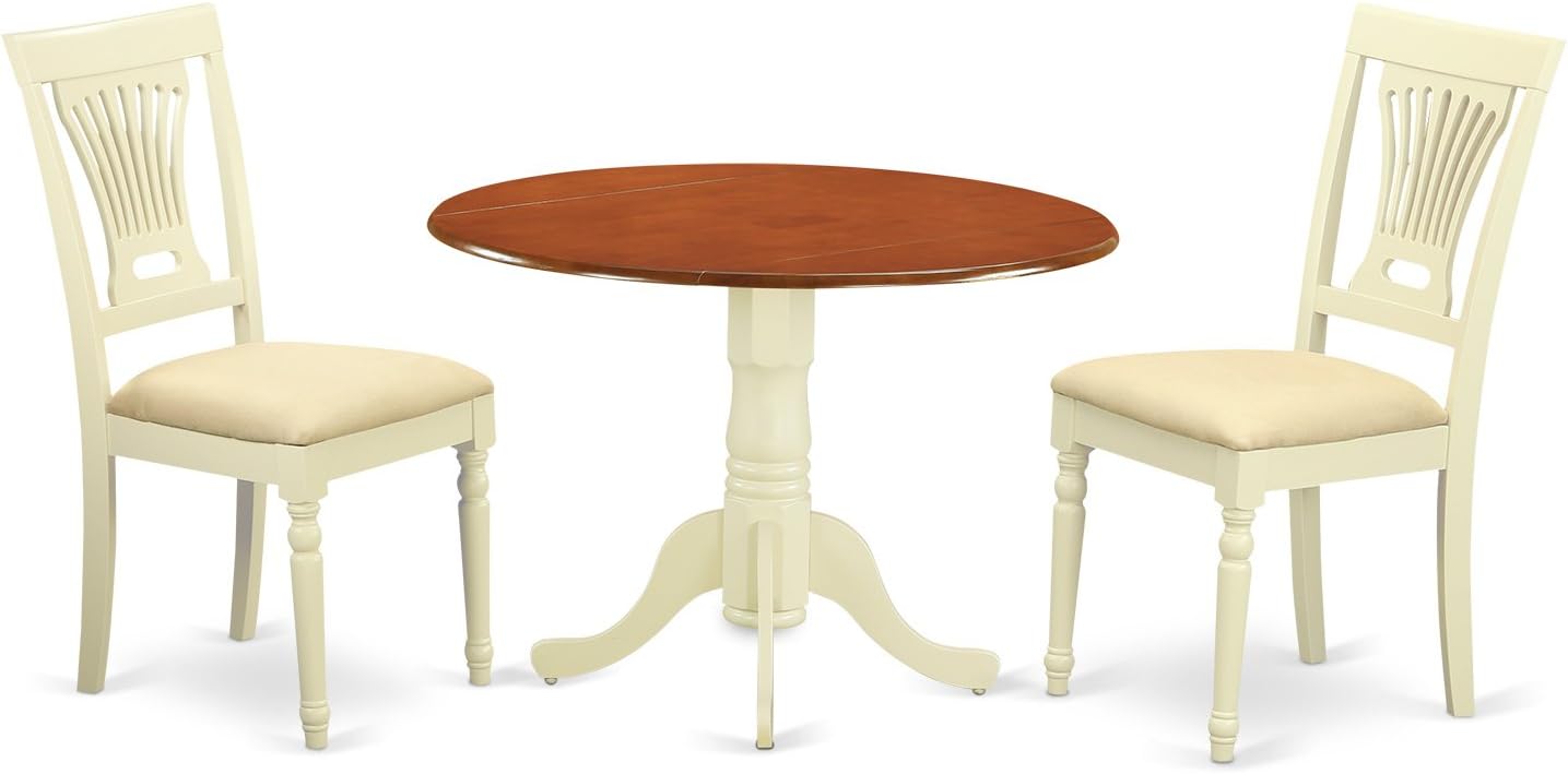East West Furniture DLPL3-BMK-C 3 Piece Dining Table and 2 Wooden Kitchen Chairs Dublin Set, Buttermilk/Cherry Finish