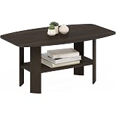 Furinno Simple Design Coffee Table, Dark Brown | Small Side Table wih Open Shelf, Tabletop with Soft Edges, for Living Room, Home Office