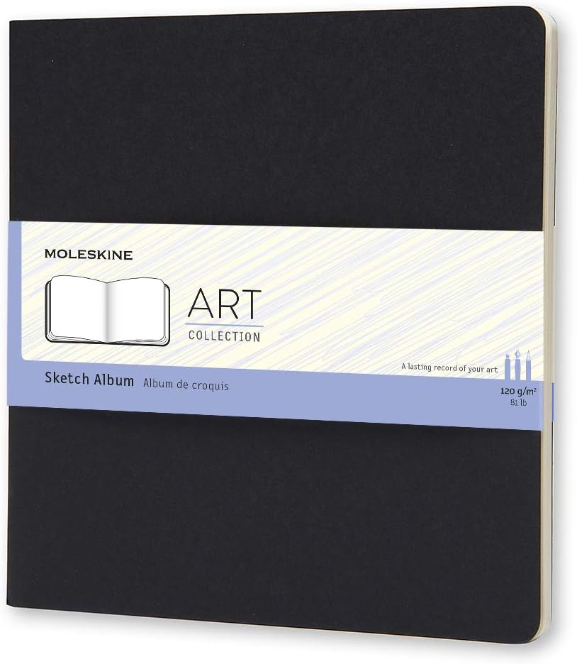 Moleskine Art Sketch Album, Hard Cover, Square (7.5" x 7.5") Plain/Blank, Black, 88 Pages: Moleskine: Office Products