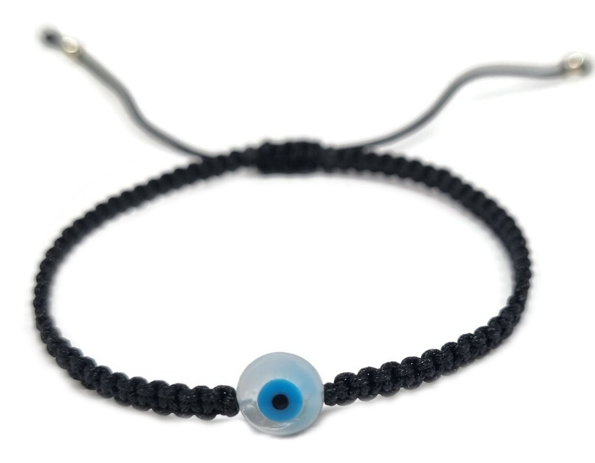 MYSTIC JEWELS By Dalia - Red Macrome Thread Bracelet with Mother of Pearl and Evil Eye for Good Luck Protection Evil Eye Good Luck (Round - Black)