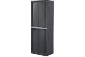 Sterilite 2-Pack 4 Shelf Cabinet, Lockable Utility Storage w/ Adjustable Shelves, Gray - Plastic Shelving Unit for Organizing Garage, Pantry, Basement, Laundry Room or Mudroom