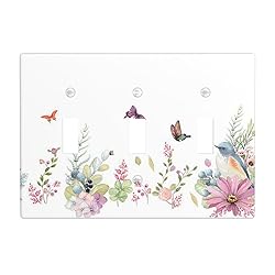 Butterfly Flower Triple Toggle Light Switch Cover