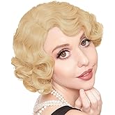 Amnenl Women Blonde Curly Wig Short 20s 30s Finger Wave Retro Wave Synthetic Fancy Wigs for Halloween Cosplay Wig