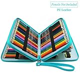 YOUSHARES 120 Slots Pencil Case - PU Leather Handy Large Multi-layer Zipper Pen Bag with Handle Strap for Prismacolor Watercolor Pencils, Crayola Colored Pencil, Marco Pens, Cosmetic Brush (Turquoise)