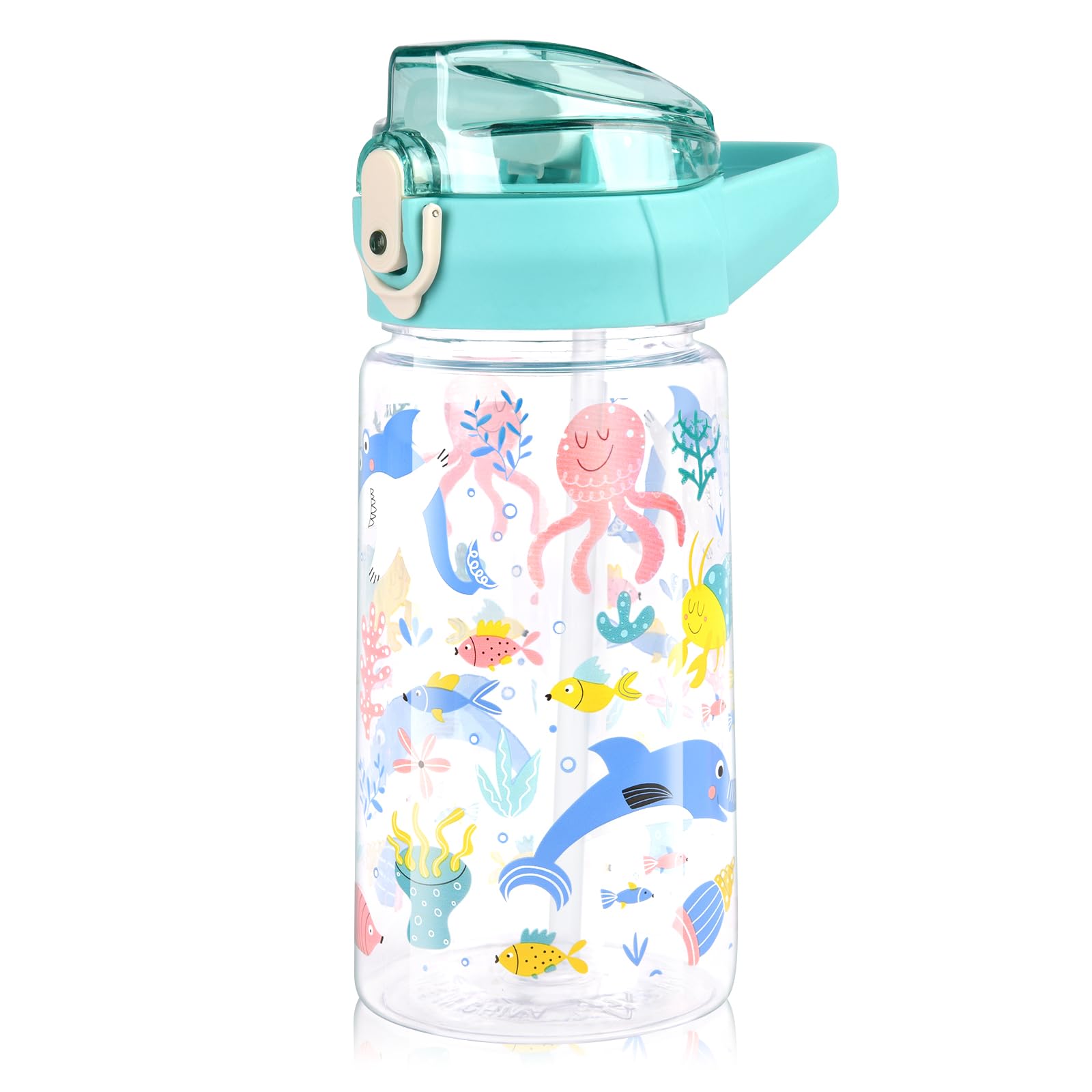 Flintronic Kids Water Bottle with Straw 500ml, Leakproof BPA Free Kids Water Bottles, Cute Cartoon Pattern Design, Flip Nozzle Sports Water Bottle for School Nursery Sports Picnic, Gift for Girls Boys