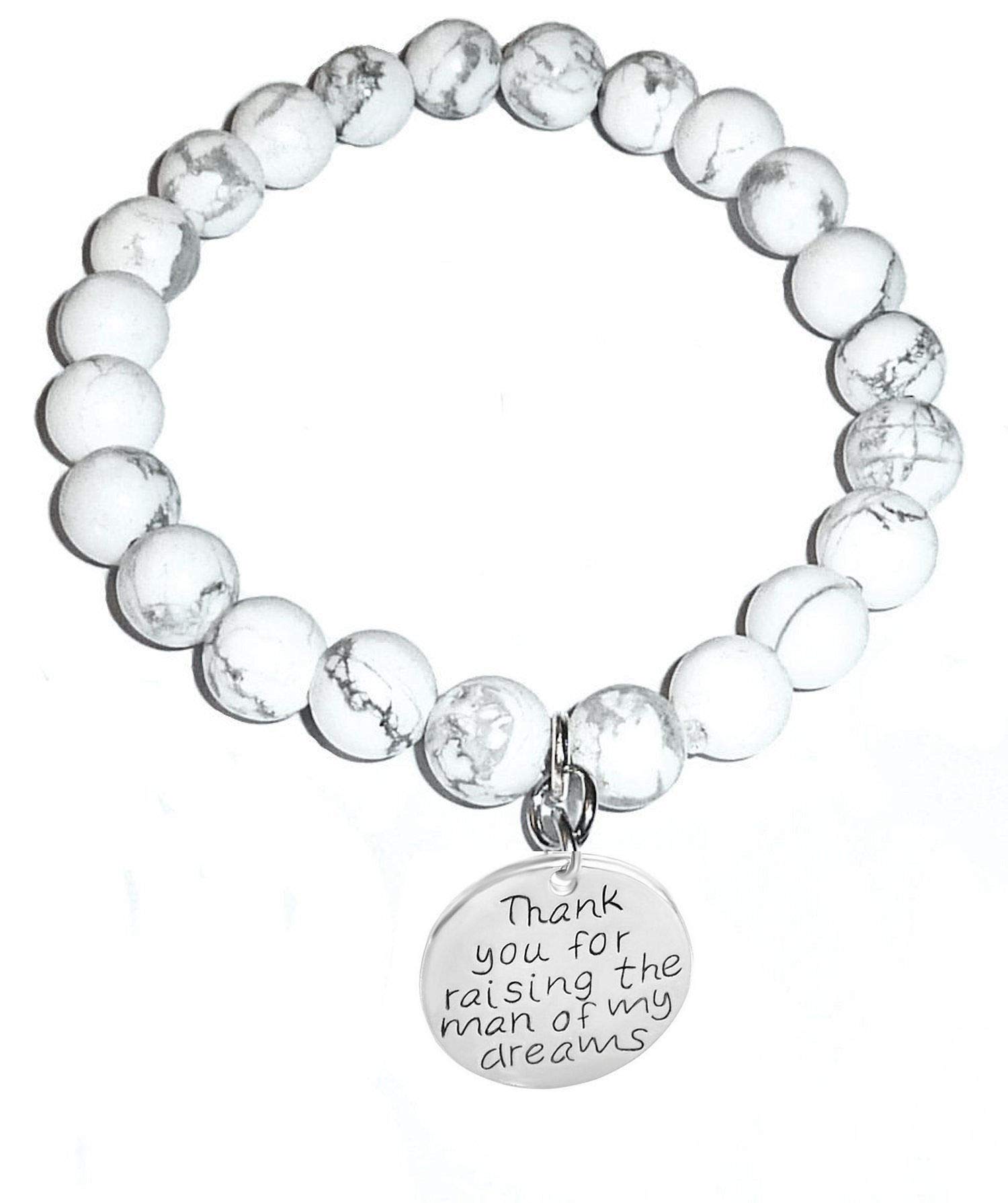 Hidden Hollow Beads Howlite Natural White Stone Women's Stretch Beaded Bracelet, Inspirational Message Charm, Stretch - Will fit most wrists., Stone