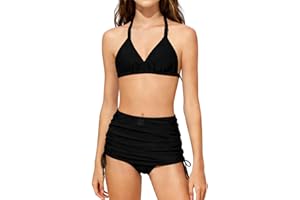 Girls Swimsuit 3 Piece Bikini Swimsuits Set Halter Triangle Bathing Suit with Cover Up Beach Skirt High Cut Swimwear