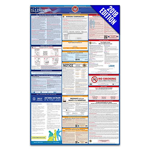 2025 Illinois Labor Law Poster- State, Federal, OSHA Compliant- Workplace Required Posting for Employees- English Employment Poster- UV Laminated Waterproof- 26" x 39.5”- English