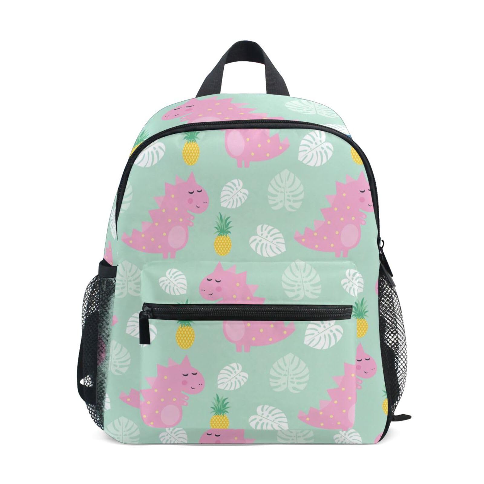 ISAOA Pink Dinosaur with Pineapple Children's Backpack for Girls,Kid's Schoolbag for Kindergarten Preschool Toddler Baby Nursery Travel Bag with Chest Clip