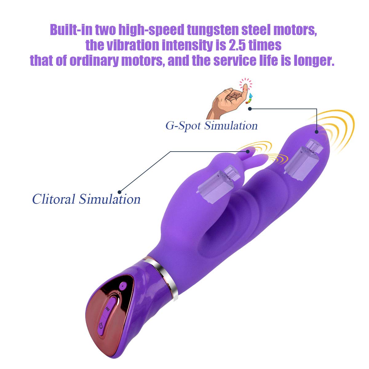 XINGHAOYA G Spot Rabbit Vibrator with Bunny Ears for Clitoris Stimulation, Waterproof Rechargeable Dildo Vibrator Clit Stimulator with 10 Vibration Modes Quiet Dual Motor for Women Couples