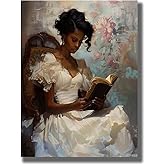 Vintage Female Portrait Reading A Book Poster African American Wall Art Retro Black Woman Canvas Print Famous Oil Painting Library Wall Art for Living Room Bedroom Decor Posters Unframed 12x16inch