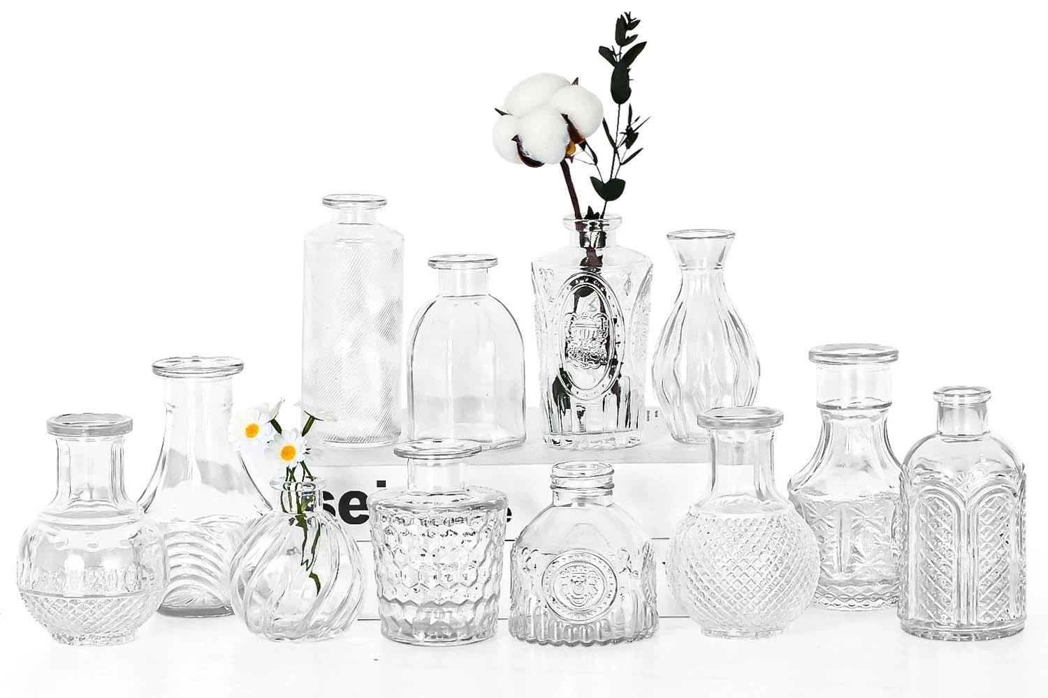 Anquephd Mini Bud Vases Centerpieces for Tables,Clear Bud Vases for Flowers,Small Flower Vases Suitable for Birthday Party,Anniversary,Wedding Reception,Baby Shower (Clear, 12PCS) Image