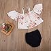 Kidsa 0-2T Baby Girls Summer Outfits Set Floral Off Shoulder Tank Tops + Black Short Pants,Black and White, 80(6-12 Months)