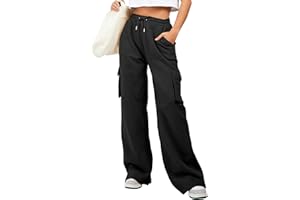 Aleumdr Women High Waisted Drawstring Wide Leg Cargo Pants 2025 Trendy Casual Baggy Joggers Pants with Pockets
