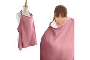 ETOMIEL Muslin Nursing Cover for Baby Breastfeeding, Privacy Feeding Cover for Mom Breathable, Soft Cotton Nursing Apron with Hard Hoop(Pink)