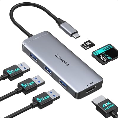 ZMUIPNG USB C Hub 6 in 1 Multiport Adapter with 4K HDMI, SD/TF, 3 USB 3.0