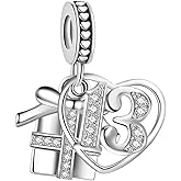 MiiFort Sparkling Gift Box Anniversary Birthday Love Heart Dangle Charm fits Pandora Charms Moments Bracelets Celebration Bead Cubic Zirconia