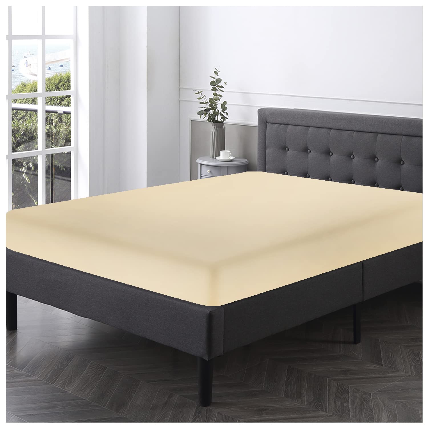 GC GAVENO CAVAILIA Luxury Deluxe Fitted & Flat Sheet, Easy Care Soft & Cosy Polycotton Bed Sheets & Pillowcase, Cream, Super King