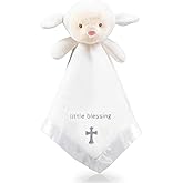 TRANQUIL KIDDO Lamb Lovey, Baptism Gifts for Girl & Boys - Loveys for Babies, Soft Embroidered Baby Blanket with Cross, Baptism Blanket for Newborns & Toddlers, Organic Cotton,14 inch