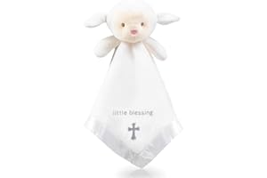 TRANQUIL KIDDO Lamb Lovey, Baptism Gifts for Girl & Boys - Loveys for Babies, Soft Embroidered Baby Blanket with Cross, Baptism Blanket for Newborns & Toddlers, Organic Cotton,14 inch